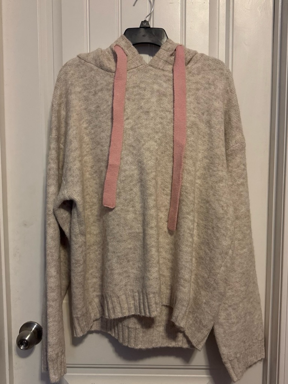 Cozy Cream Hoodie Sweater with Pink Drawstrings